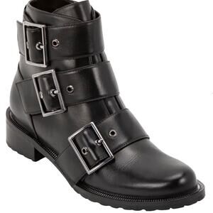 NWT Blondo Size 7.5 Camila Black Leather Buckle Boot Lug Sole Moto Biker Bootie